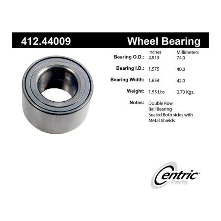 Centric Premium Double Row Wheel Bearing, Parts 412.44009